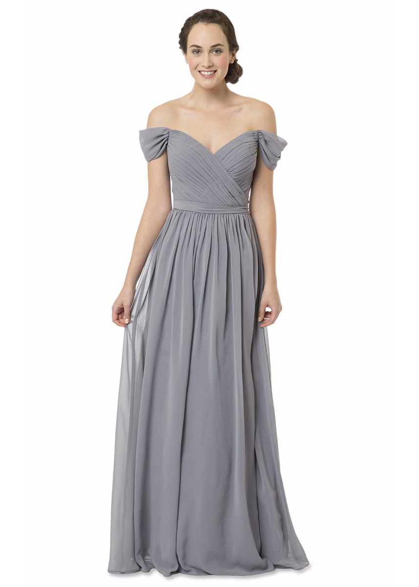 v neck off shoulder gown